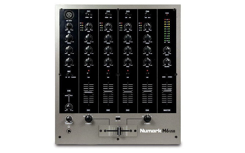 Фото NUMARK M6USB, 4-канальный компактный настольный микшер входы: 2 микрофонных, 2 phono, 4 линейных. USB-интерфейс