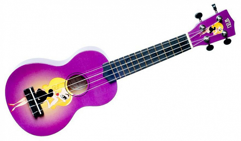 WIKI UK/PINUP - гитара укулеле сопрано, липа, рисунок "кинозвезда", чехол в компл. в магазине Music-Hummer