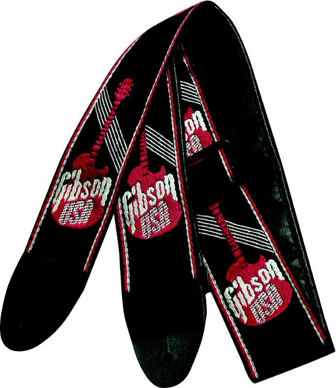 GIBSON ASGG-600 2 WOVEN STRAP W/ GIBSON LOGO-RED ремень для гитары с красным лого, ширина 5 см в магазине Music-Hummer