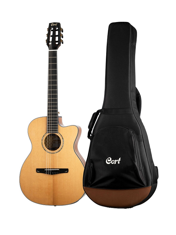 Фото Gold-OC8-NYLON-WCASE-NAT Классическая гитара со звукоснимателем, с вырезом, с чехлом, Cort