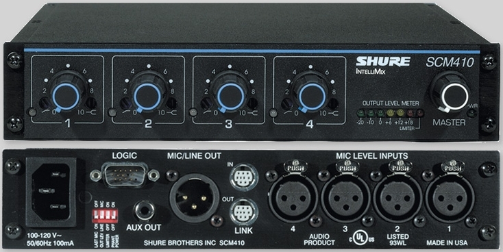 Фото SHURE SCM410E 4-х канальный автоматический микрофонный микшер