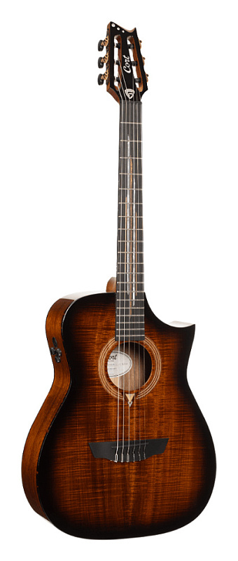 Фото Электроакустическая гитара Cort LUXE-NYLON-II-WCASE-BKB Frank Gambale Series, коричнево-чёрный берст