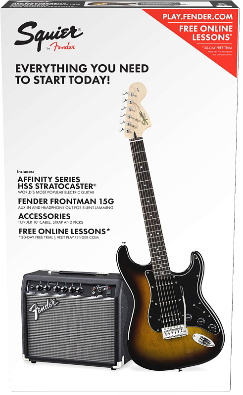 Squier Affinity Series™ Stratocaster® HSS Pack, Laurel Fingerboard, Brown Sunburst, Gig Bag, 15G - 230V EU в магазине Music-Hummer