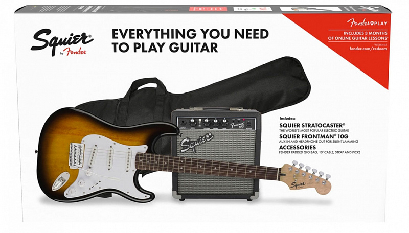 Squier Stratocaster® Pack, Laurel Fingerboard, Brown Sunburst, Gig Bag, 10G - 230V EU в магазине Music-Hummer