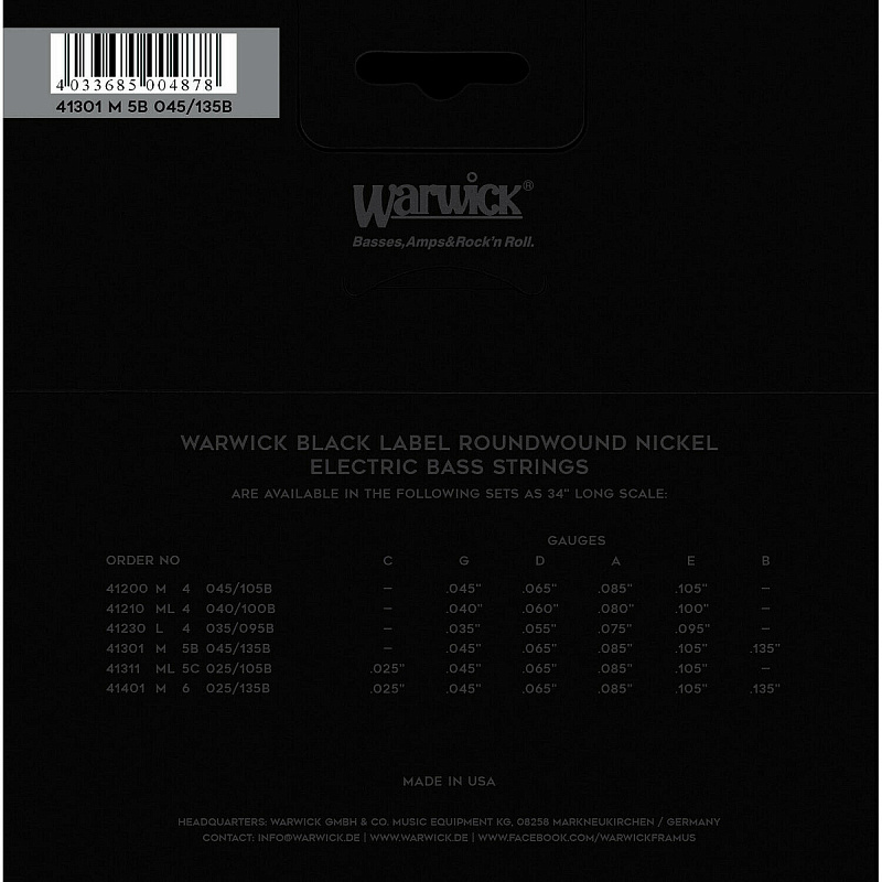 Струны для бас-гитары Warwick 41301 M5B в магазине Music-Hummer